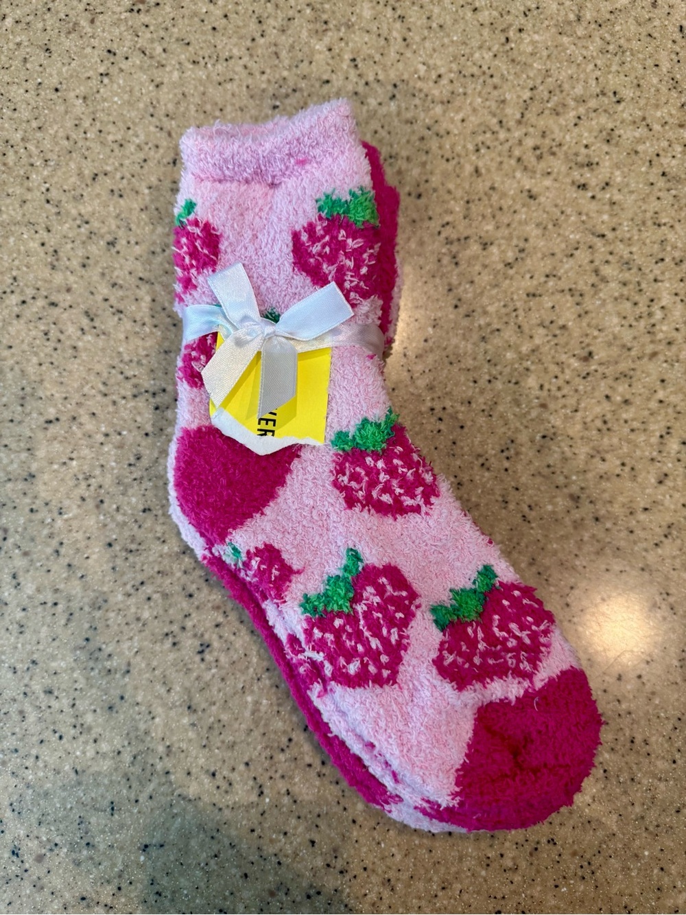 Pink Fuzzy Strawberry Socks, 3pk